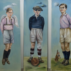 Drei Jungs, die Fußball spielen, Ölmalerei, Galerie Z